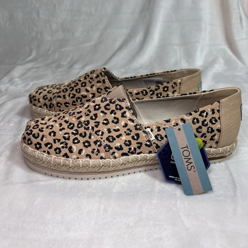 Toms NWT Alpargata Platform Rope‎ Women Natural Textured Cheetah, Size 9.5